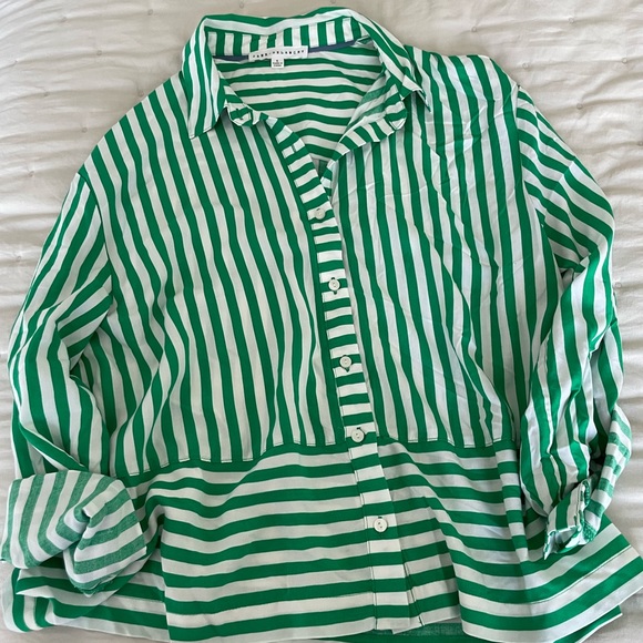 Green and White Striped Button Down Shirt - Picture 1 of 2